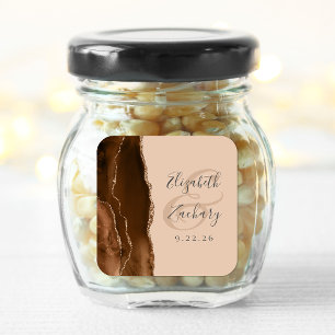 Agate Geode Script Mocha Bruin Goud Tan Trouw Vierkante Sticker
