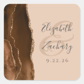 Agate Geode Script Mocha Bruin Goud Tan Trouw Vierkante Sticker (Voorkant)