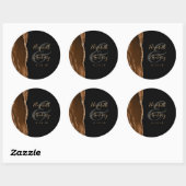 Agate Geode Script Mocha Bruin Goud Zwart Trouwen Ronde Sticker (Vel)