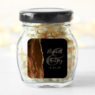 Agate Geode Script Mocha Bruin Goud Zwart Trouwen Vierkante Sticker