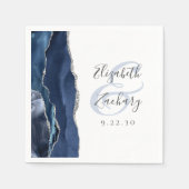 Agate Geode Script Navy Blauwe Zilveren Bruiloft Servet (Voorkant)