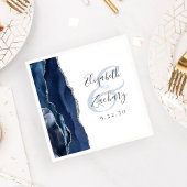 Agate Geode Script Navy Blauwe Zilveren Bruiloft Servet