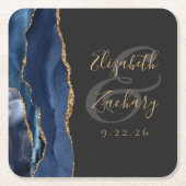 Agate Geode Script Navy Blue Gold Donk Weddenschap Kartonnen Onderzetters (Voorkant)