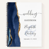 Agate Geode Script Navy Blue Gold Wedding Guest Notitieboek (Voorkant)