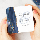 Agate Geode Script Navy Blue Gold Wedding Kartonnen Onderzetters