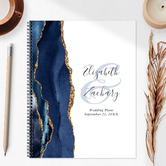 Agate Geode Script Navy Blue Gold Wedding Plans Planner