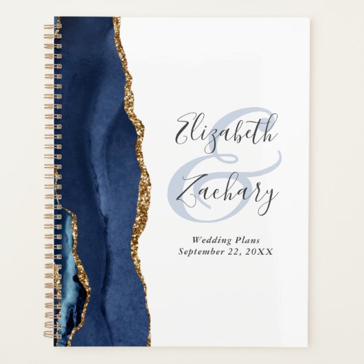 Agate Geode Script Navy Blue Gold Wedding Plans Planner (Voorkant)