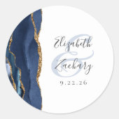 Agate Geode Script Navy Blue Gold Wedding Ronde Sticker (Voorkant)