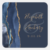 Agate Geode Script Navy Blue Gold Wedding Vierkante Sticker (Voorkant)
