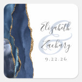 Agate Geode Script Navy Blue Gold Wedding Vierkante Sticker (Voorkant)