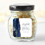 Agate Geode Script Navy Blue Gold Wedding Vierkante Sticker<br><div class="desc">Deze elegante moderne bruiloft sticker is voorzien van een blauw marinesoldaat geo-ontwerp dat is gemaakt met faux goudglitter. Pas eenvoudig de tekst van de houtskool grijs op een witte achtergrond aan,  met de namen van de bruid en groom in handschriftelende kalligrafie over een groot,  bleek blauw ampersand.</div>