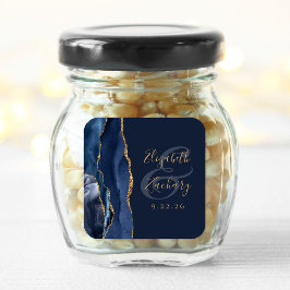 Agate Geode Script Navy Blue Gold Wedding Vierkante Sticker