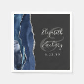 Agate Geode Script Navy Blue Silver Dark Weddensch Servet (Voorkant)