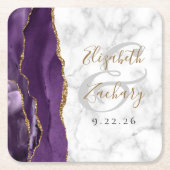 Agate Geode Script Paars Gold Marble Wedding Kartonnen Onderzetters (Voorkant)