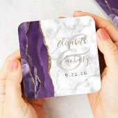 Agate Geode Script Paars Gold Marble Wedding Kartonnen Onderzetters