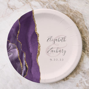 Agate Geode Script Paars Goud Blozen Bruiloft Papieren Bordje