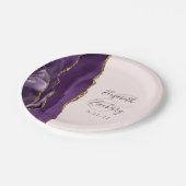 Agate Geode Script Paars Goud Blozen Bruiloft Papieren Bordje (Gekanteld)