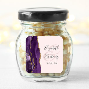 Agate Geode Script Paars Goud Blozen Bruiloft Vierkante Sticker