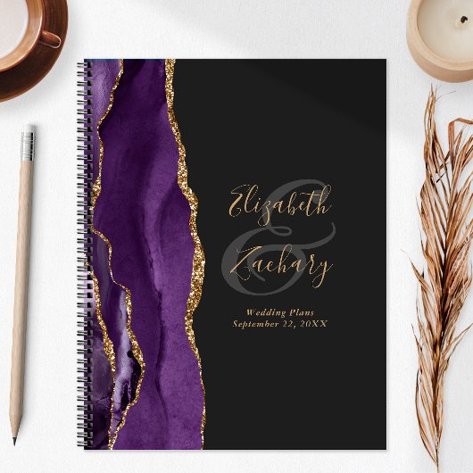 Agate Geode Script Paars Goud Donkere Trouwplannen Planner
