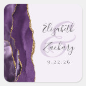 Agate Geode Script Paars Goud Lavendel Trouwen Vierkante Sticker (Voorkant)