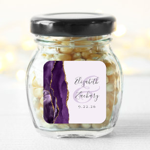 Agate Geode Script Paars Goud Lavendel Trouwen Vierkante Sticker