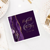 Agate Geode Script Paars Goud Pruim Bruiloft Servet