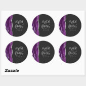 Agate Geode Script Paars Silver Dark Wedding Ronde Sticker (Vel)