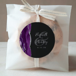 Agate Geode Script Paars Silver Dark Wedding Ronde Sticker