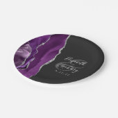 Agate Geode Script Paars Zilver Donkere Bruiloft Papieren Bordje (Gekanteld)