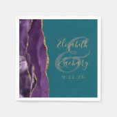 Agate Geode Script Paarse Gouden Blauwgroen Bruilo Servet (Voorkant)