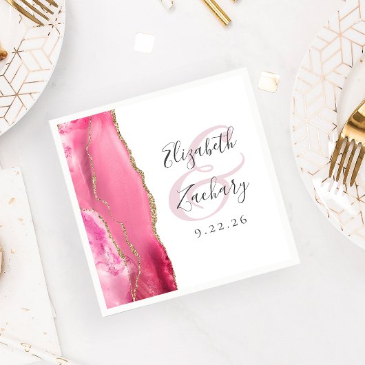 Agate Geode Script Pink Gold Wedding Servet