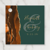 Agate Geode Script Roestig Goud Donkergroene Trouw Bedankjes Labels (Voorkant)