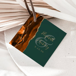 Agate Geode Script Roestig Goud Donkergroene Trouw Bedankjes Labels