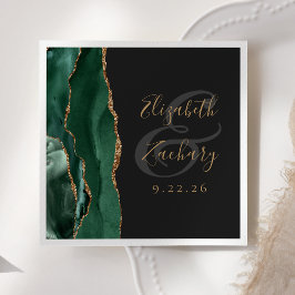 Agate Geode Script Smaragdgroen Goud Donkere Bruil Servet