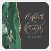 Agate Geode Script Smaragdgroen Goud Donkere Bruil Vierkante Sticker (Voorkant)