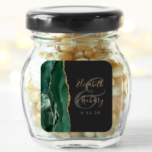 Agate Geode Script Smaragdgroen Goud Donkere Bruil Vierkante Sticker