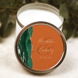 Agate Geode Script Smaragdgroen Goud Roest Bruilof Ronde Sticker