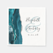 Agate Geode Script Teal Blau Zilveren Bruiloft Servet (Voorkant)