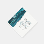 Agate Geode Script Teal Blau Zilveren Bruiloft Servet (Hoek)