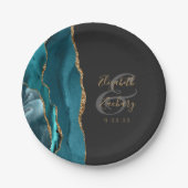 Agate Geode Script Teal Goud Donkere Bruiloft Papieren Bordje (Voorkant)