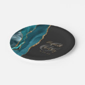 Agate Geode Script Teal Goud Donkere Bruiloft Papieren Bordje (Gekanteld)