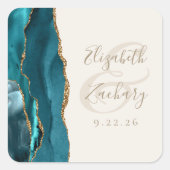 Agate Geode Script Teal Goud Ivoor Trouw Vierkante Sticker (Voorkant)