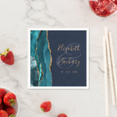 Agate Geode Script Teal Goud Navy Blauwe Trouw Servet (Insitu)