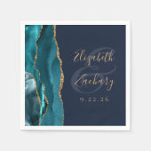Agate Geode Script Teal Goud Navy Blauwe Trouw Servet (Voorkant)