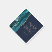 Agate Geode Script Teal Goud Navy Blauwe Trouw Servet (Hoek)