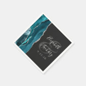 Agate Geode Script Teal Zilver Donkere Trouwdag Servet (Hoek)