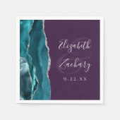 Agate Geode Script Teal Zilver Paarse Trouw Servet (Voorkant)