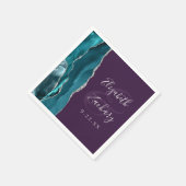 Agate Geode Script Teal Zilver Paarse Trouw Servet (Hoek)