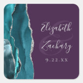 Agate Geode Script Teal Zilver Paarse Trouw Vierkante Sticker (Voorkant)