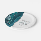 Agate Geode Script Teal Zilveren Bruiloft Papieren Bordje (Gekanteld)